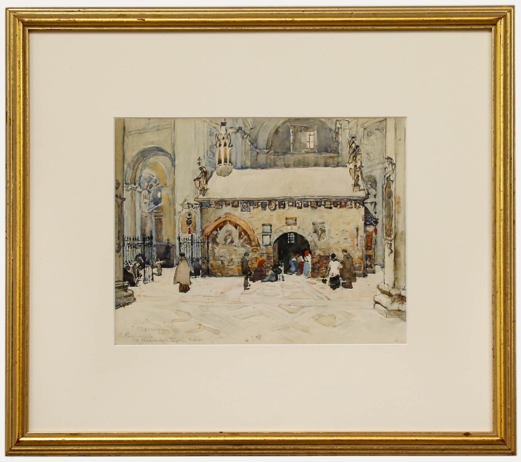 Robert Charles Goff, R.E. Landscape Art - Robert Charles Goff (1837-1922) - Framed 1907 Watercolour, La Porziuncola