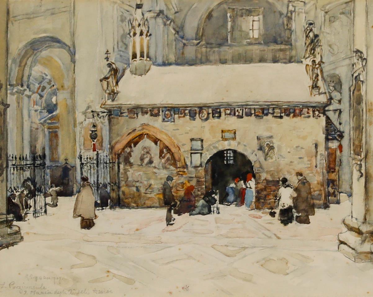 Robert Charles Goff (1837-1922) - Framed 1907 Watercolour, La Porziuncola - Art by Robert Charles Goff, R.E.
