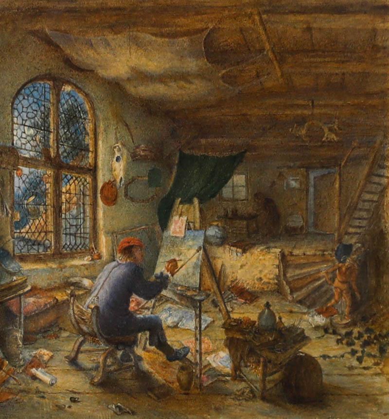 After Adriaen van Ostade - 19th Century Watercolour, The Painter in His Studio - Art by Unknown