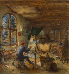 After Adriaen van Ostade - 19th Century Watercolour, The Painter in His Studio