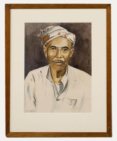 Abu Bakar Ibrahim (1925-1977) - Acuarela de mediados del siglo XX, Retrato de hombre