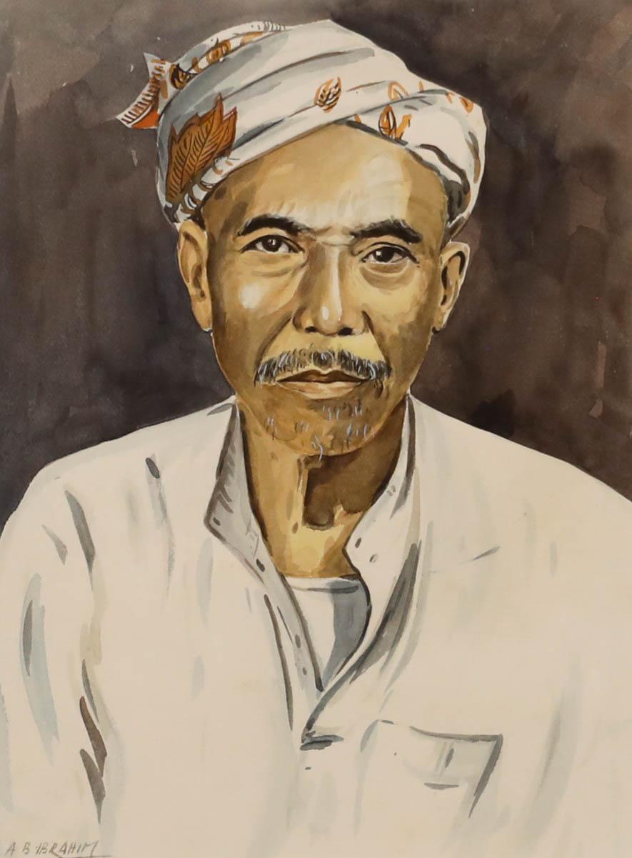 Abu Bakar Ibrahim (1925-1977) - Aquarell aus der Mitte des 20. Jahrhunderts, Porträt eines Mannes – Art von Unknown