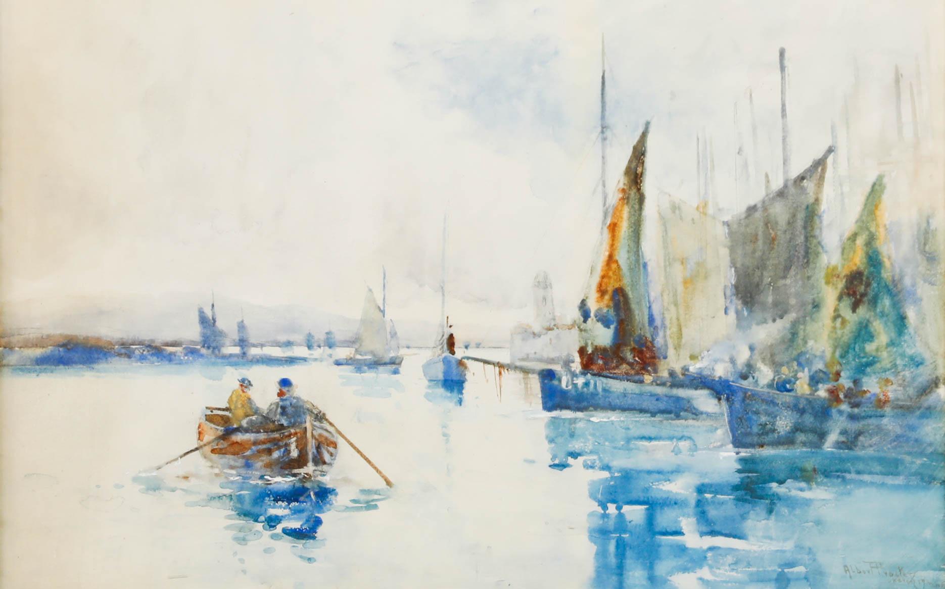 Albert Procter (1864-1909) - Gerahmtes Aquarell, Castletown-Fischboote – Art von Unknown