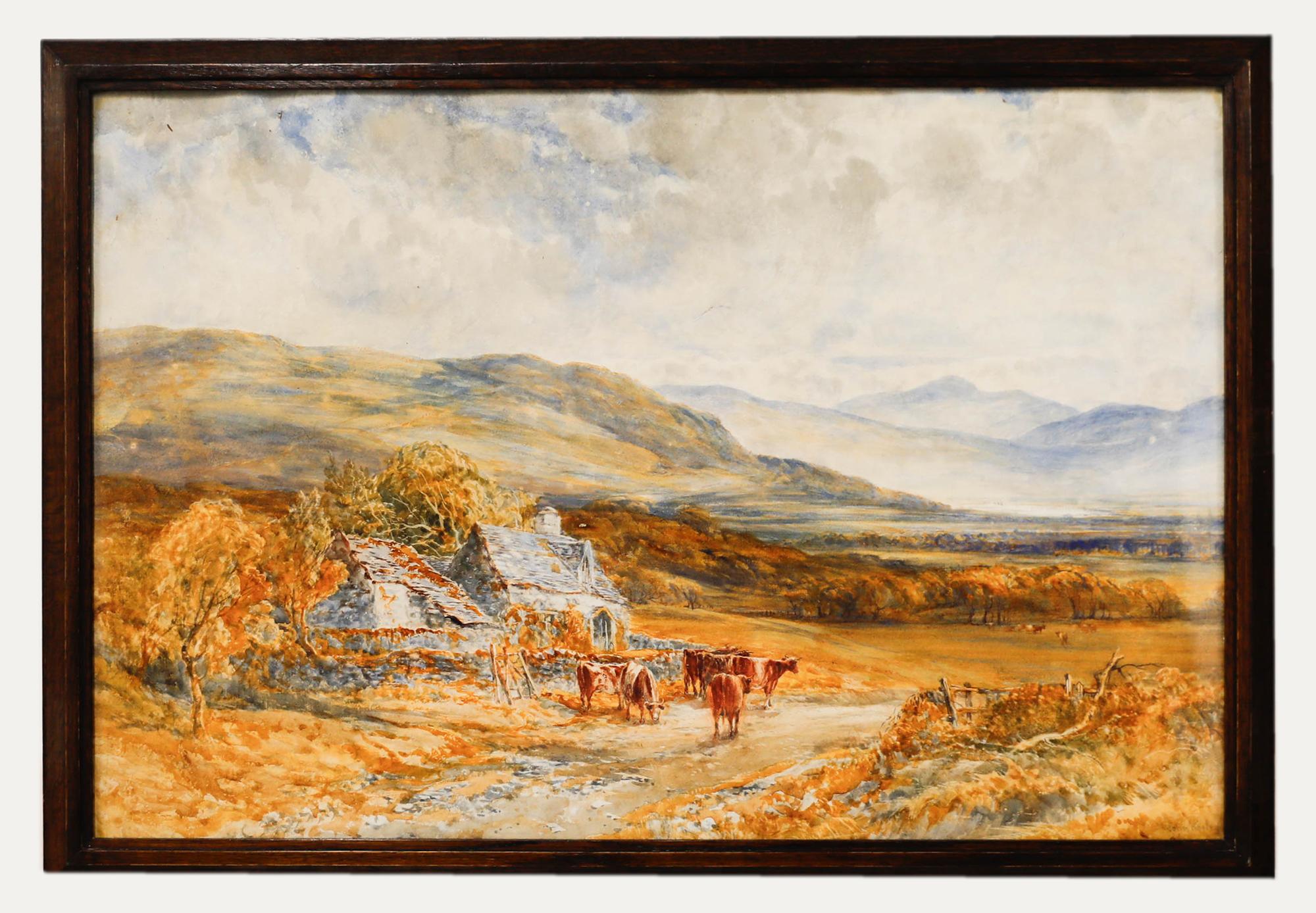 Unknown Landscape Art - John Keeley RBSA (1849-1930) - Framed Watercolour, A Valley Farm North Wales
