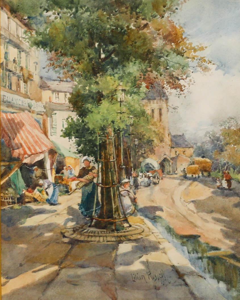 Lillian Russell Bell (1864-1947) - Framed Watercolour, Shops at Opening - Art by Unknown
