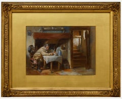 Antique Edward George Hobley (1866-1916) - 1899 Watercolour, Breakfast and the Observer