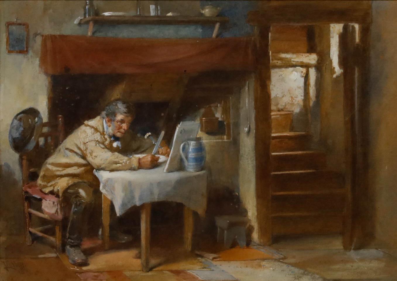 Edward George Hobley (1866-1916) - 1899 Watercolour, Breakfast and the Observer - Art by Unknown