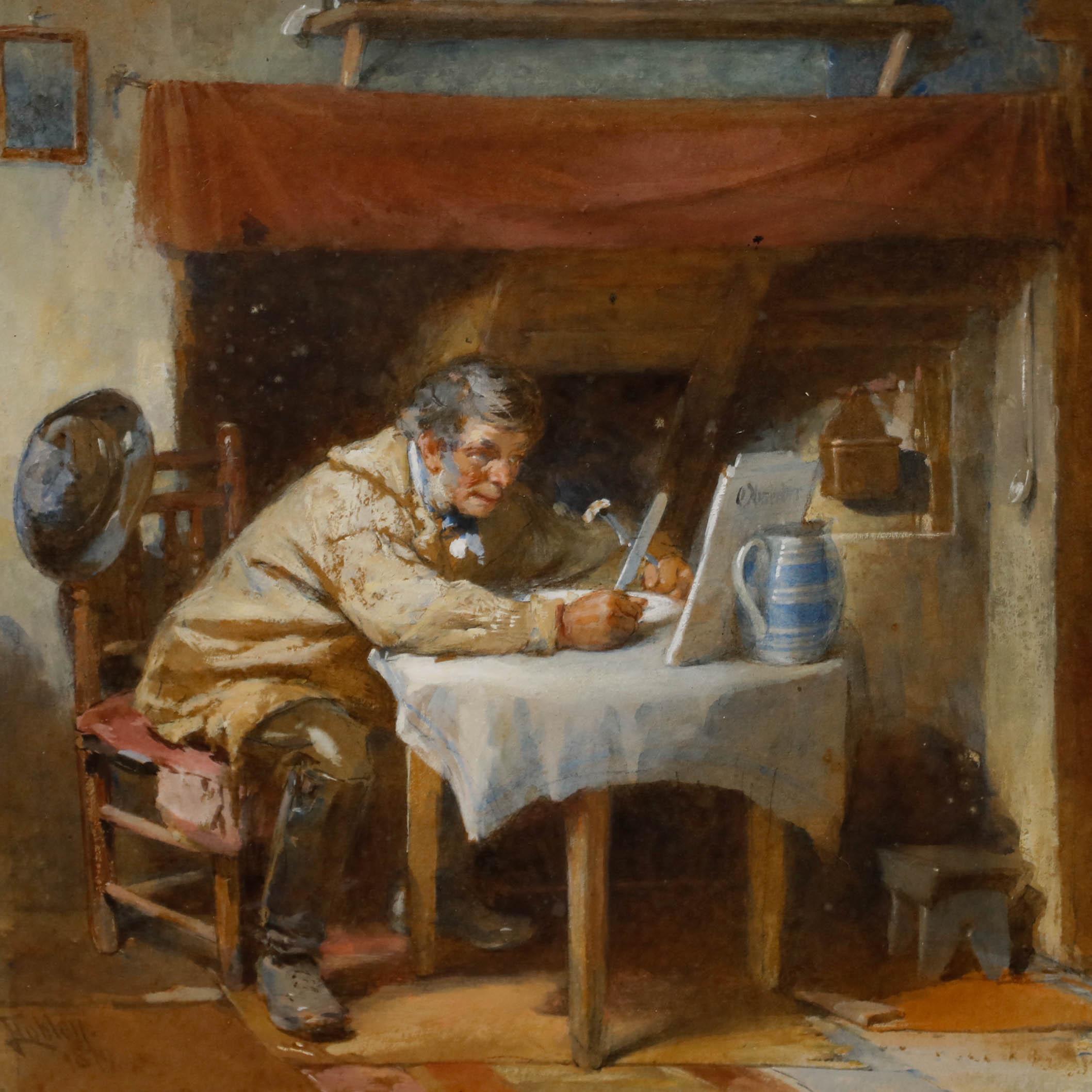 Edward George Hobley (1866-1916) - 1899 Watercolour, Breakfast and the Observer 1