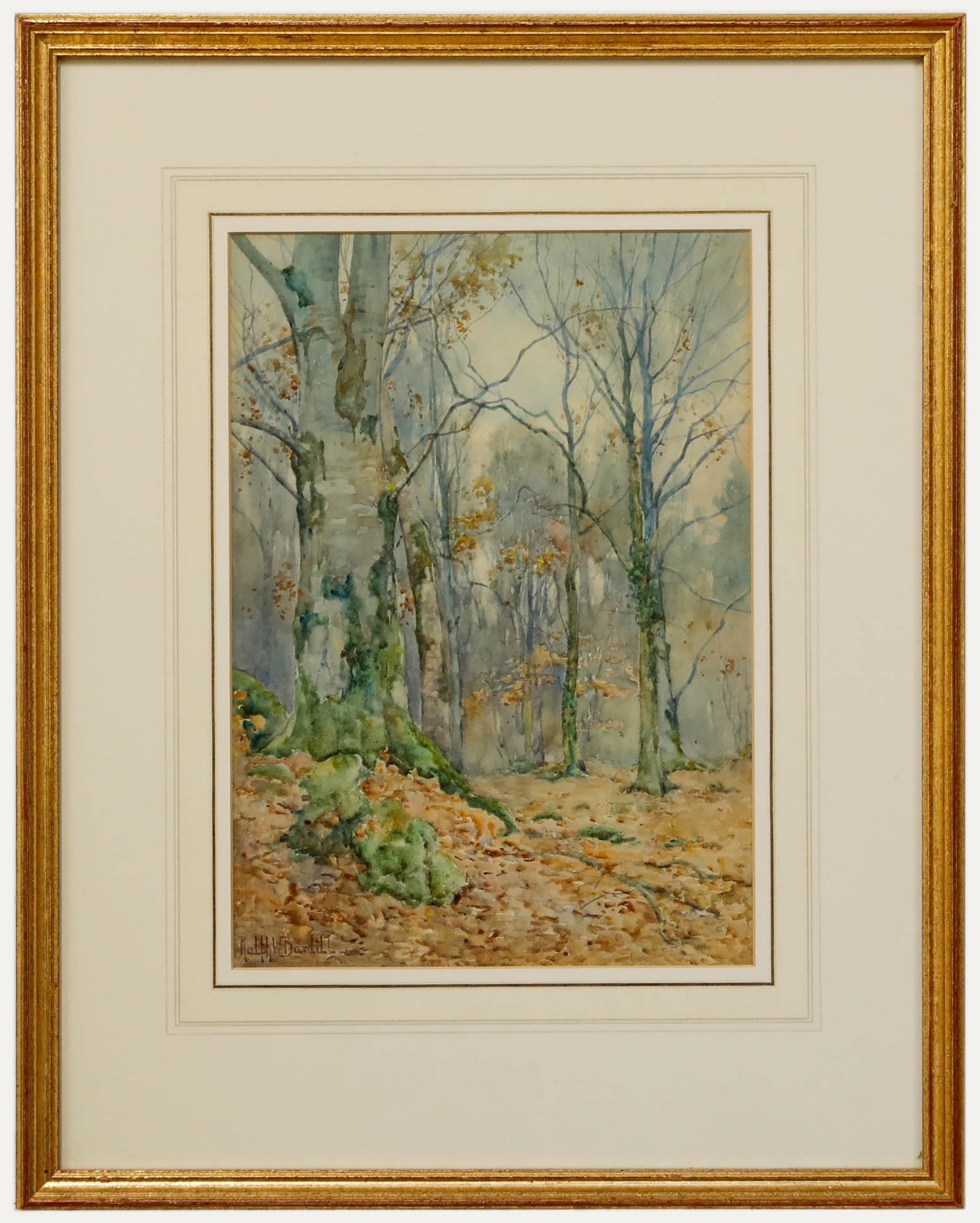 Ralph W. Bardill (1876-1935) - Aquarelle encadrée, bois de hêtre un jour de novembre