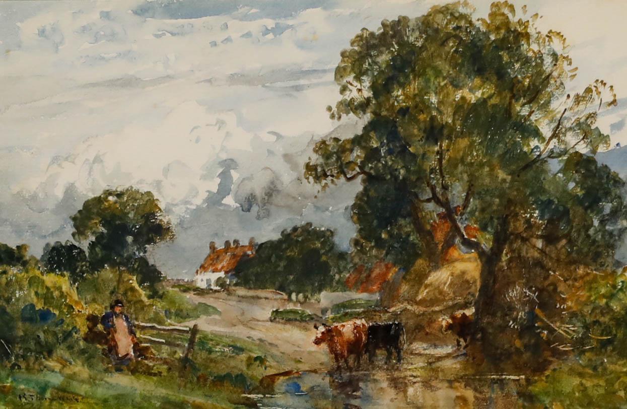 Robert Thorne Waite RWS RBC ROI (1843-1935) -Wasserfarbe, Rinder waterfarben – Art von Unknown