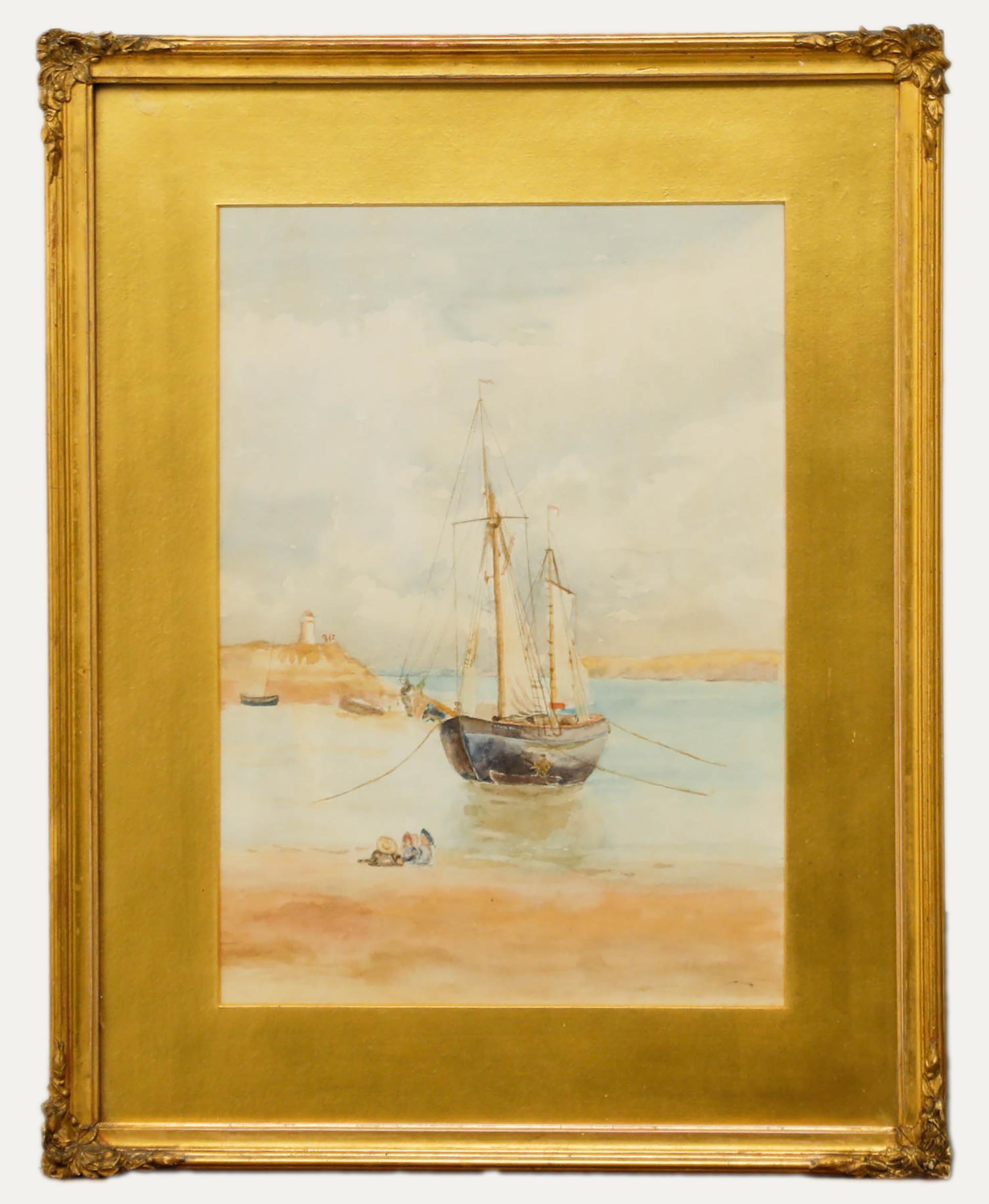 Unknown Figurative Art - Early 20th Century Watercolour - Waiting For Fishing Boats