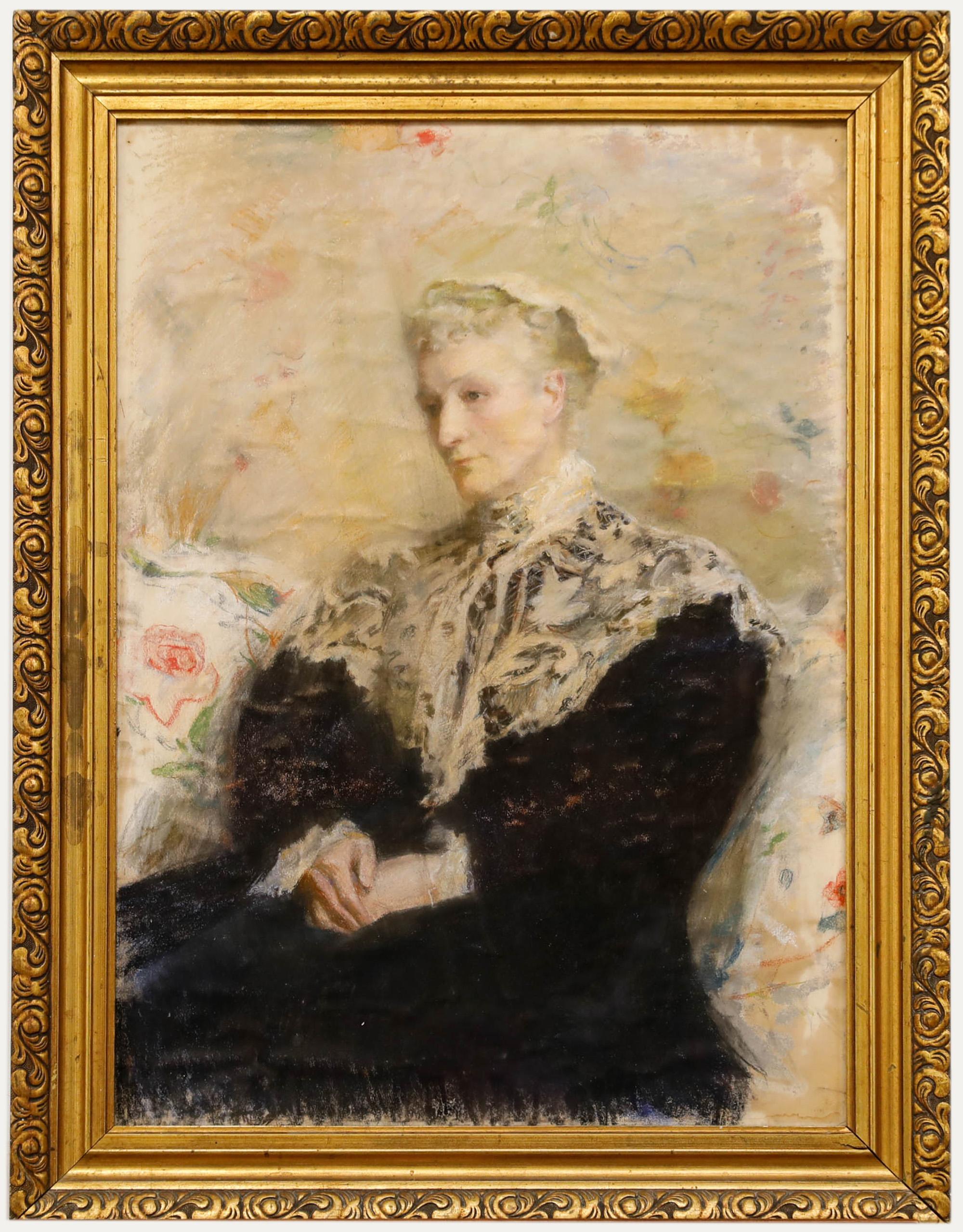 Aquarell des späten 19. Jahrhunderts – Lady In a Lace-Schal