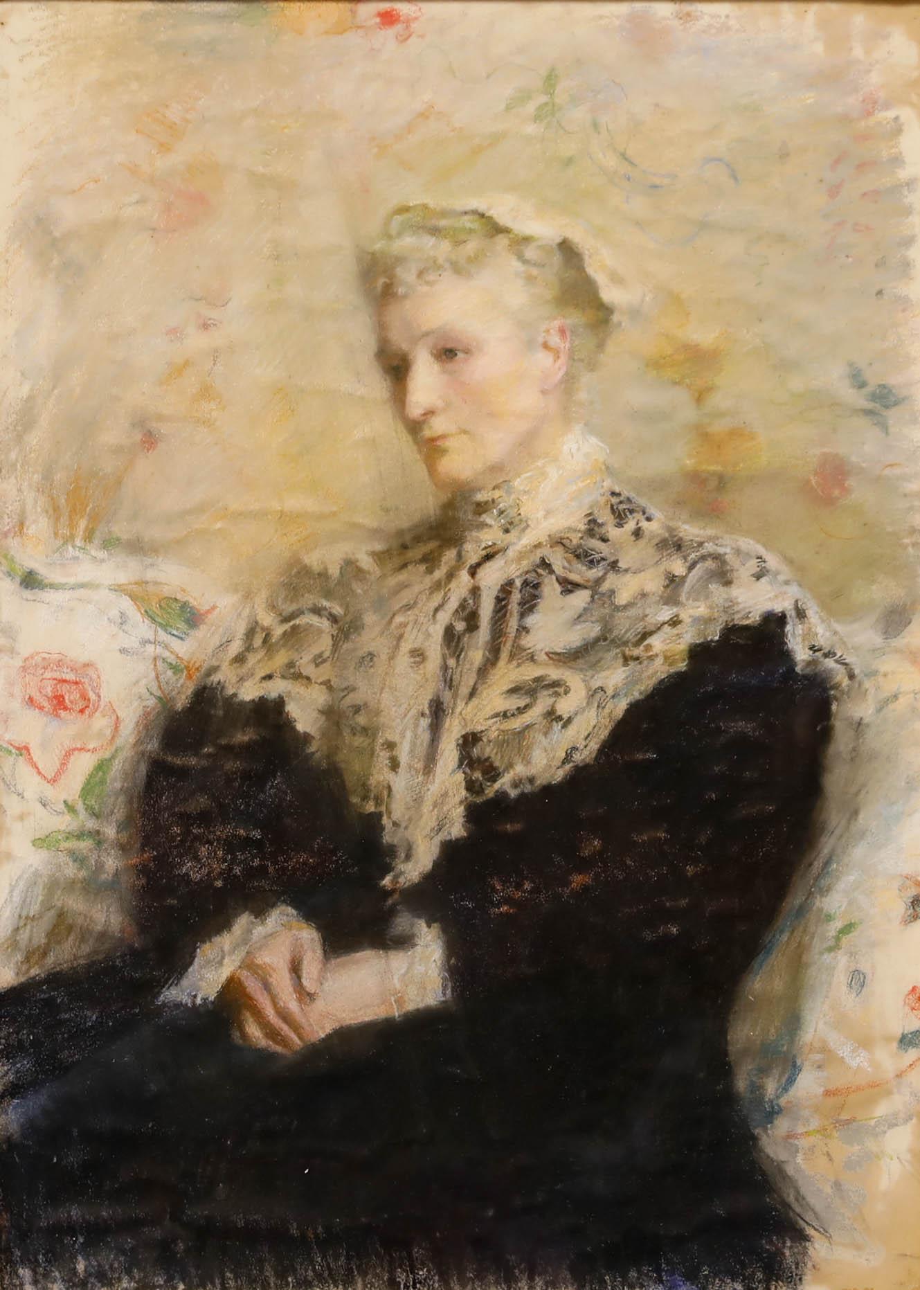 Acquerello della fine del XIX secolo - Signora con scialle di pizzo - Art di Unknown