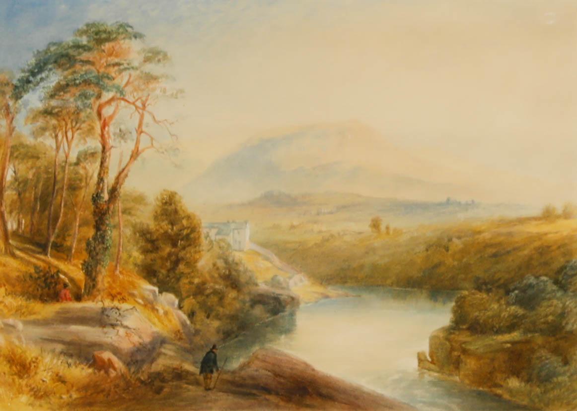 Aquarelle du 19e siècle encadrée - Un point de vue rocheux - Art de Unknown
