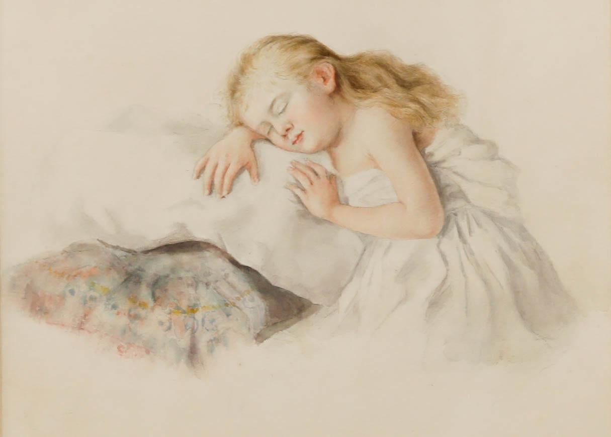 Aquarelle de l'école française du 19e siècle - Doux rêves - Art de Unknown