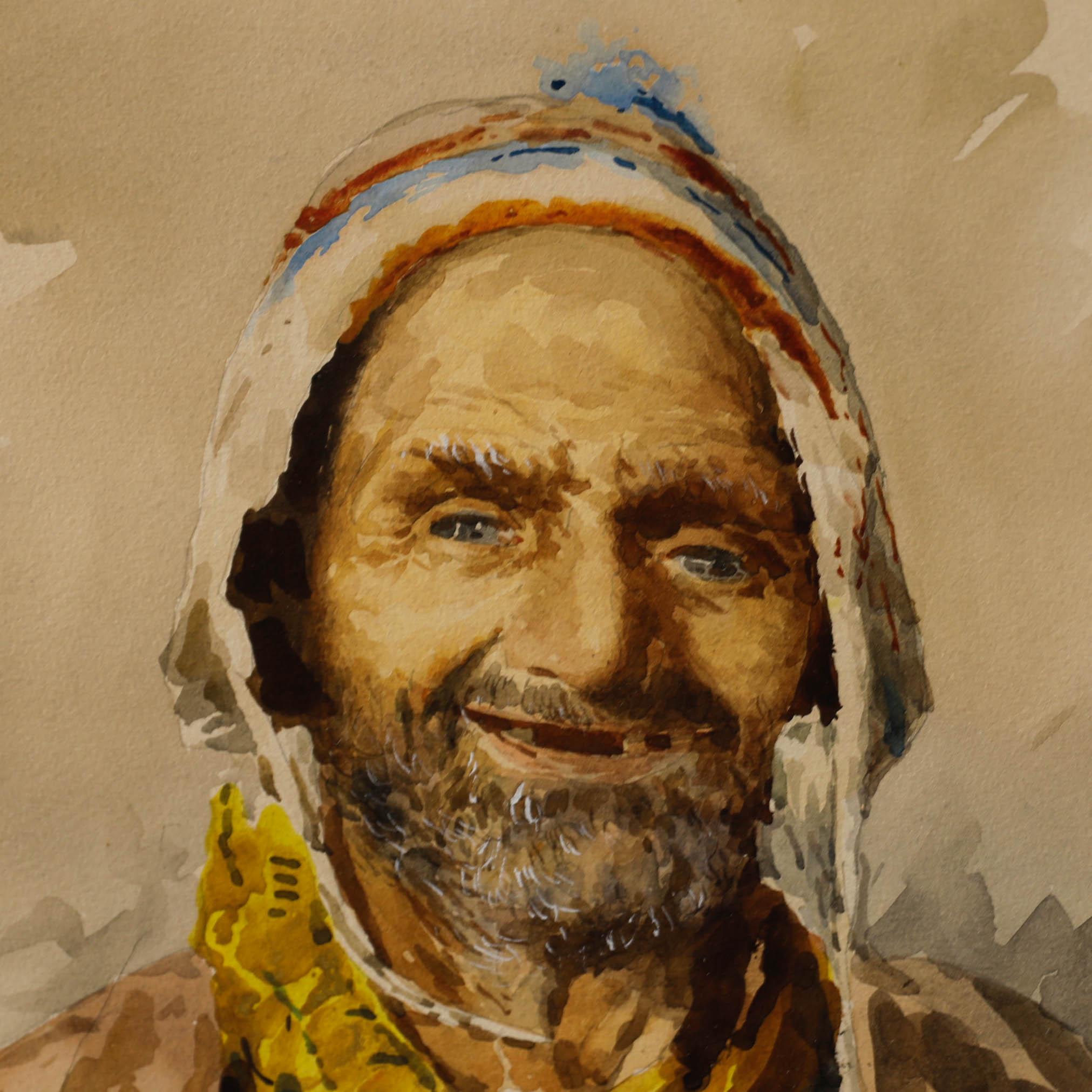 Gianni – Gerahmtes Aquarell der italienischen Schule des 20. Jahrhunderts, ein verwittertes Lächeln im Angebot 3