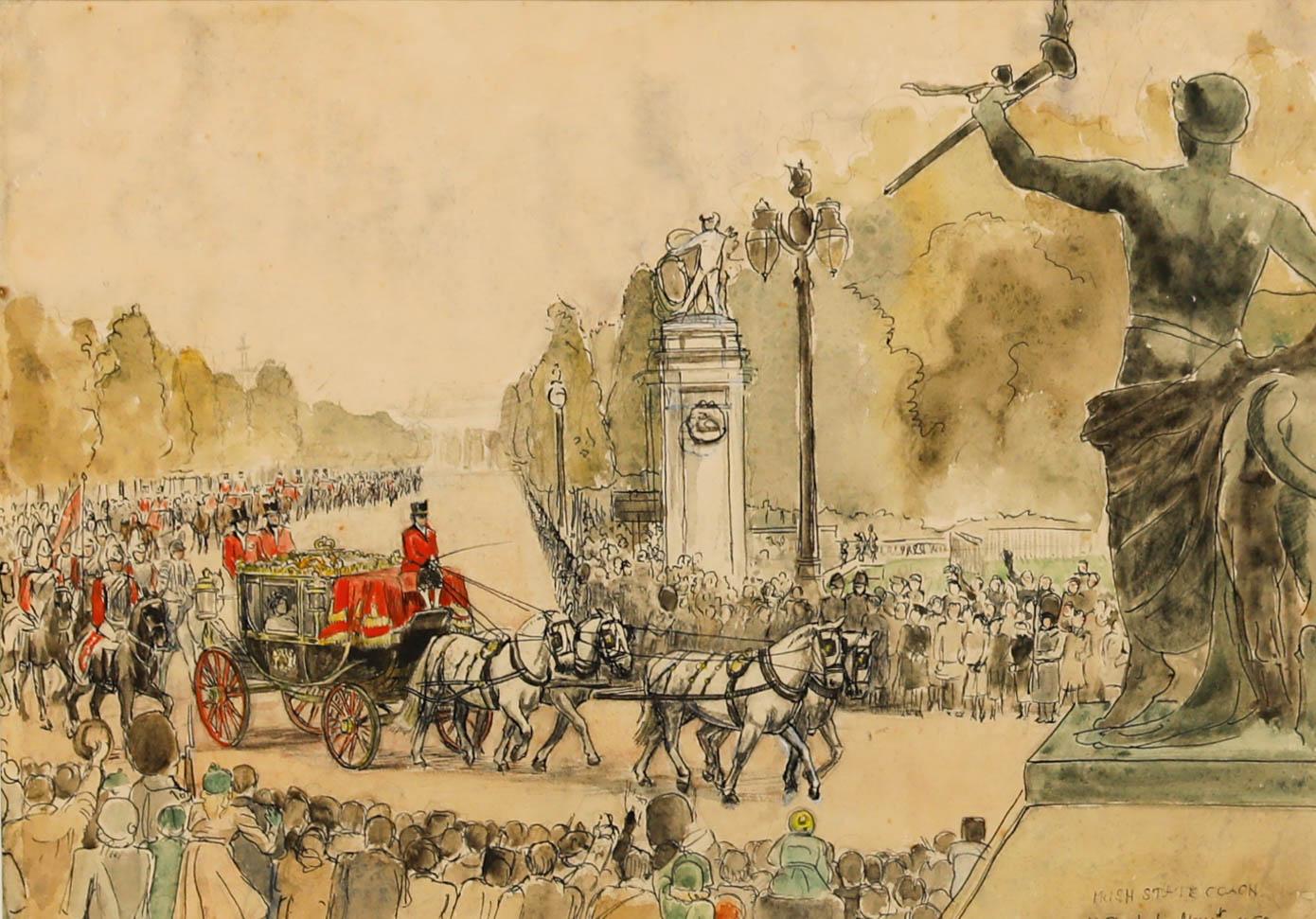 Marjorie Sherlock (1897-1973) - 1950, aquarelle, Coach d'État irlandais - Art de Unknown