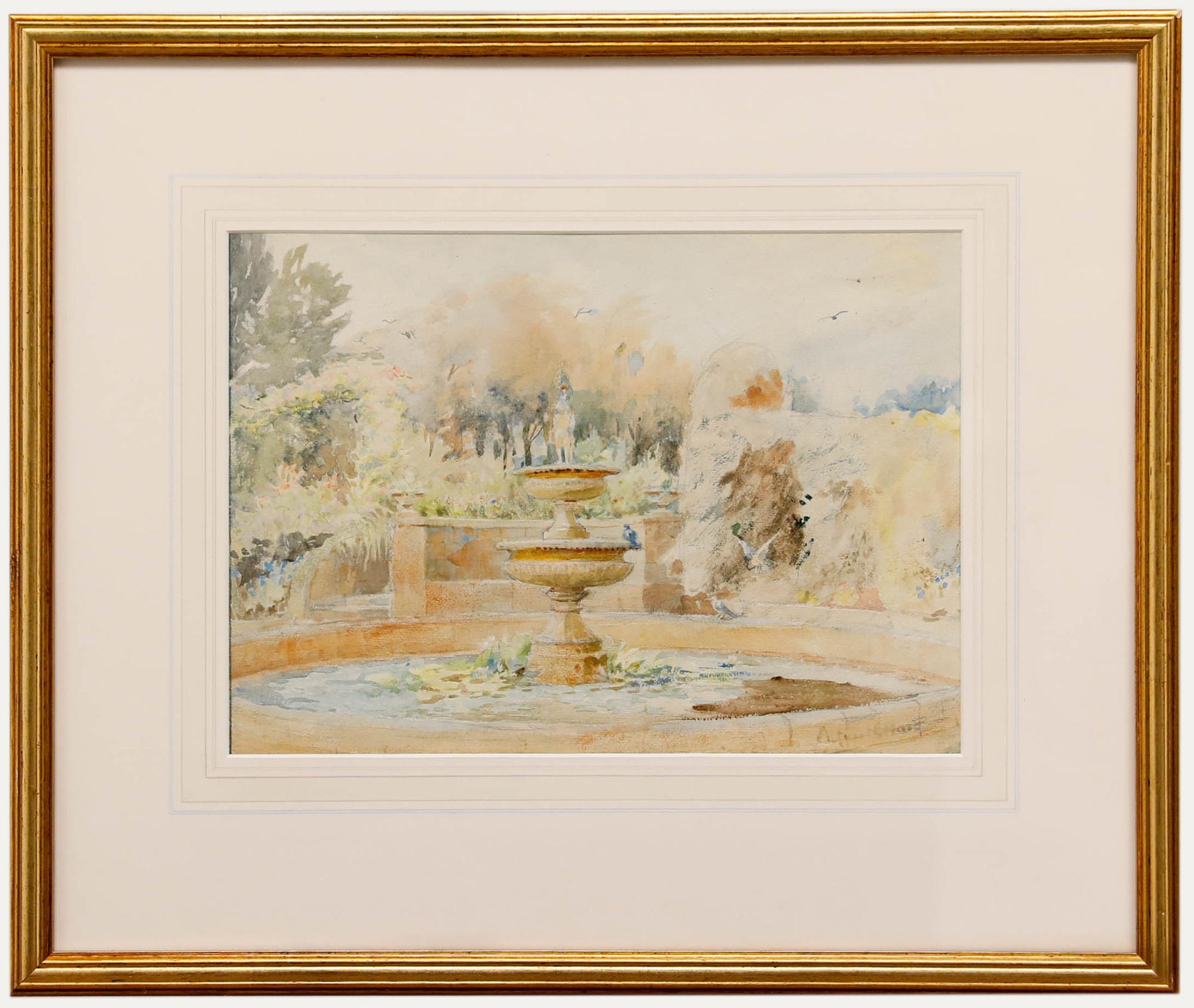 Alfred Henry Hart (1866-1953) - Aquarelle encadrée, The Fountain