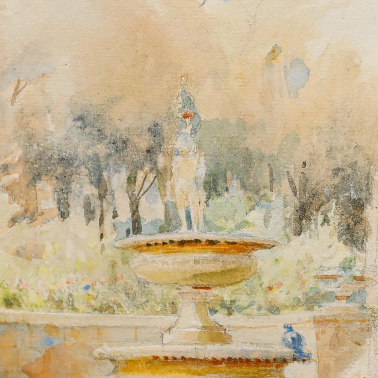 Alfred Henry Hart (1866-1953) - Aquarelle encadrée, The Fountain en vente 1