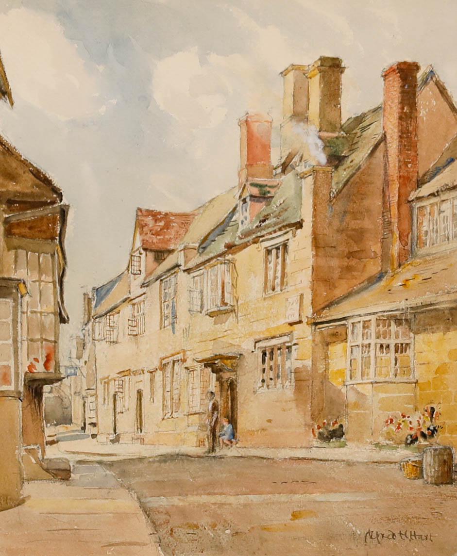Alfred Henry Hart (1866-1953) - Acquerello incorniciato, Una strada a Chipping Camden - Art di Unknown