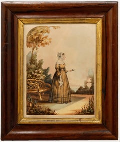 H. Gilbert - 1843 Watercolour, Portrait of a Lady in the Garden