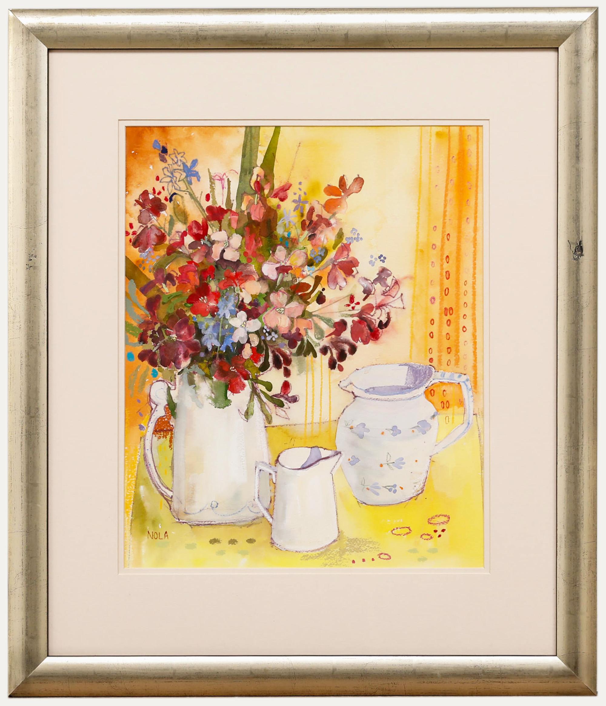 Nola Armstrong – Aquarell des 20. Jahrhunderts, Krug mit Wildblumen