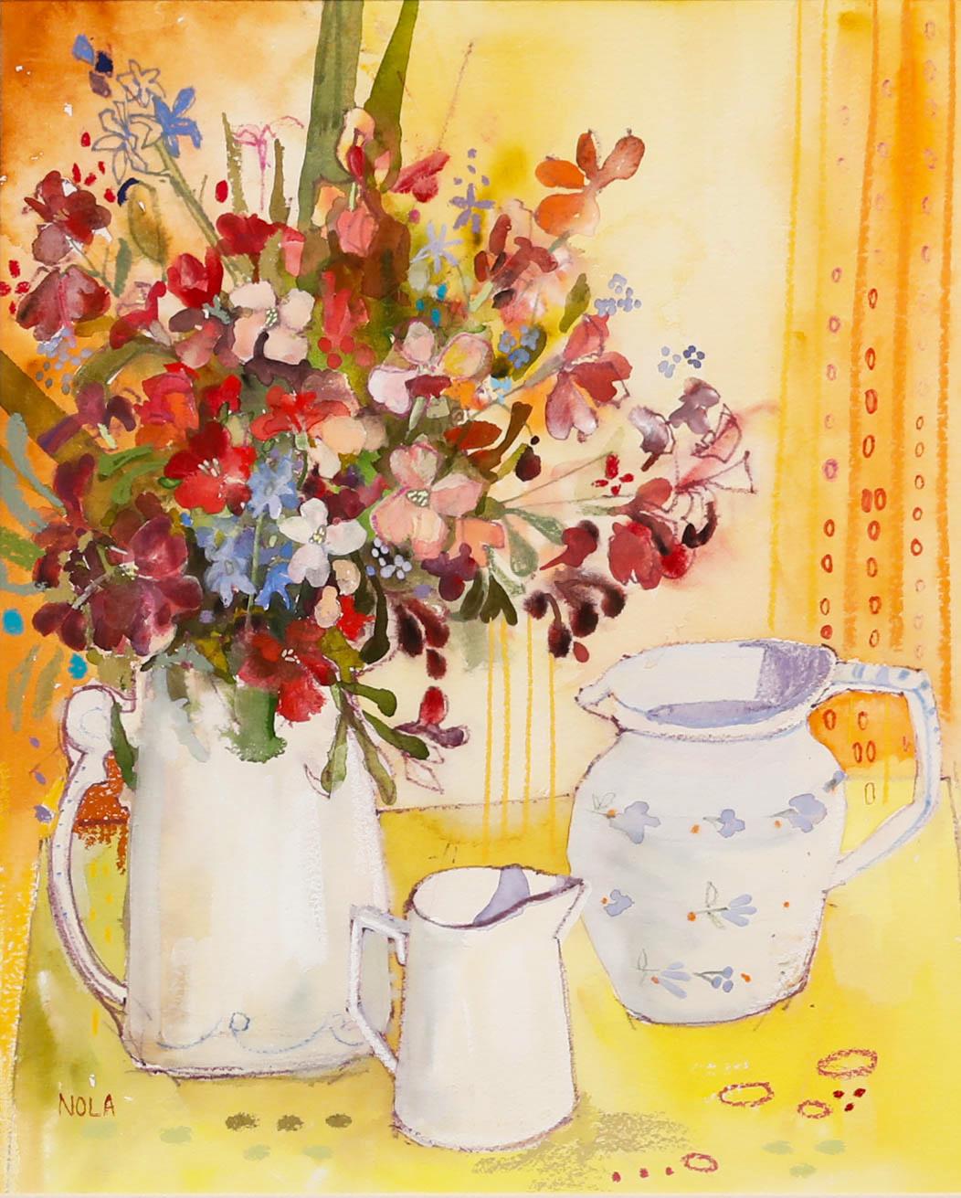 Nola Armstrong – Aquarell des 20. Jahrhunderts, Krug mit Wildblumen – Art von Unknown