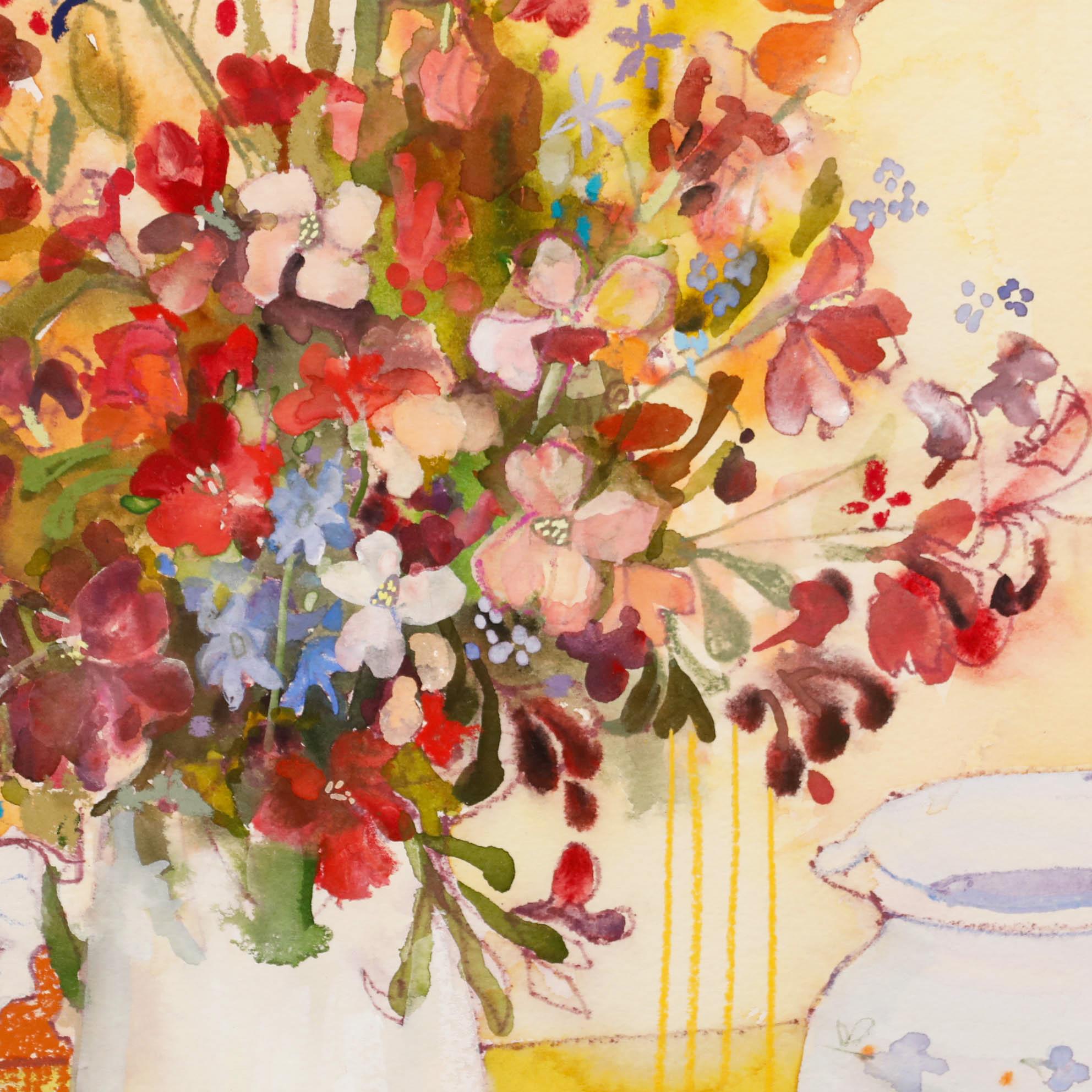 Nola Armstrong – Aquarell des 20. Jahrhunderts, Krug mit Wildblumen im Angebot 1