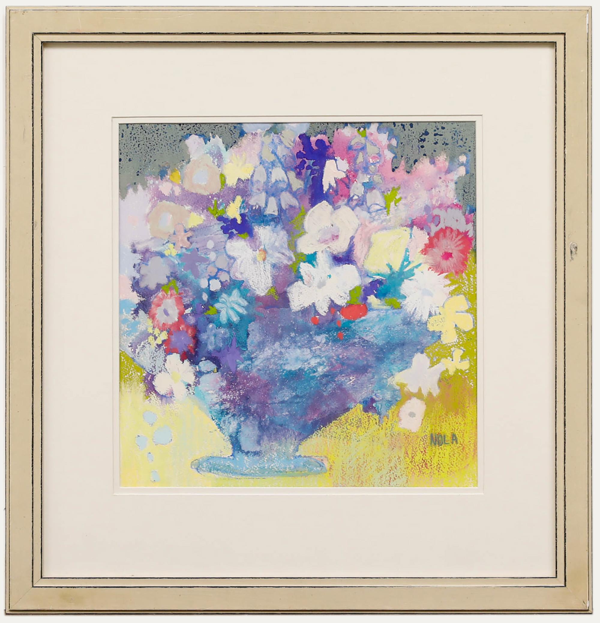 Nola Armstrong – Pastell, Sommerblumen in Blau, 20. Jahrhundert, Nola Armstrong