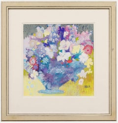 Nola Armstrong - 20th Century Pastel, Summer Flowers In Blue