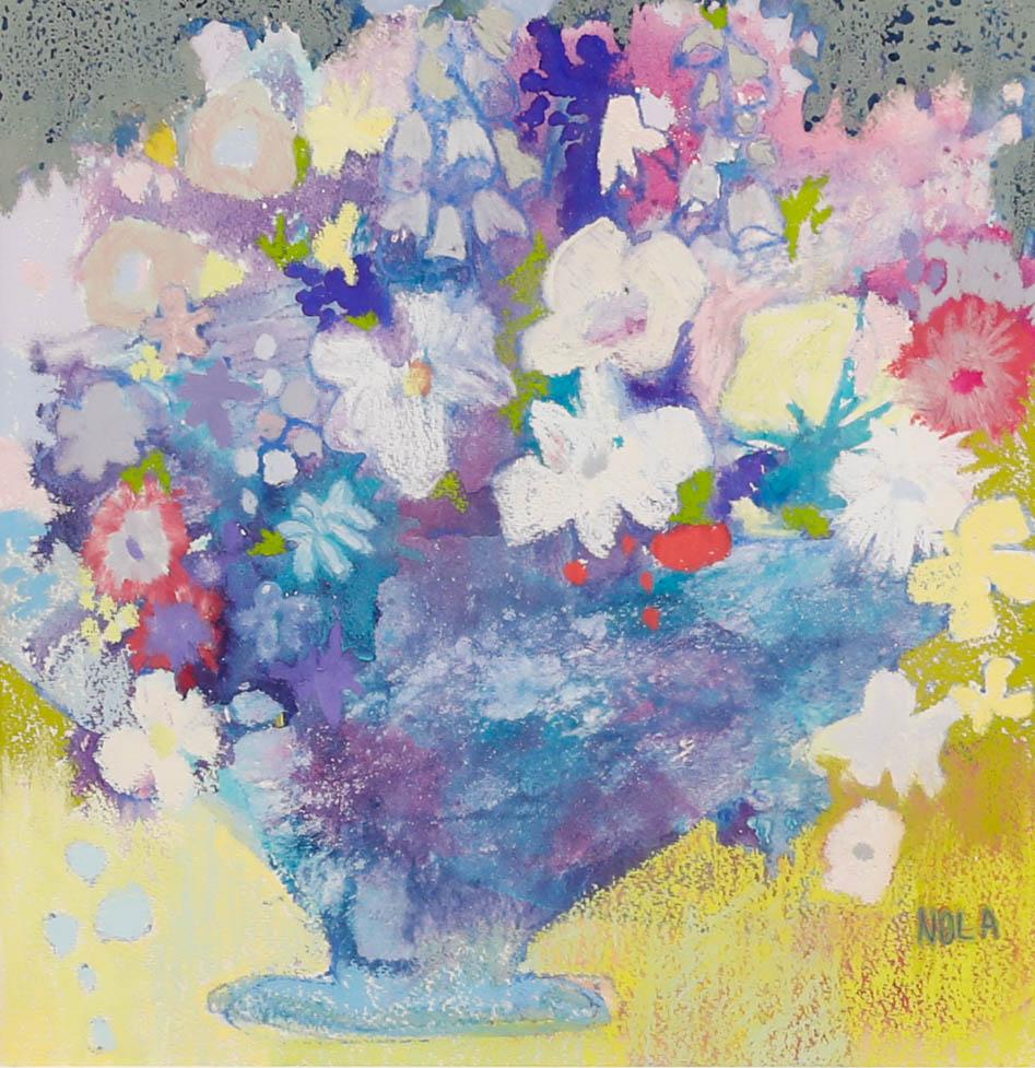 Nola Armstrong - Pastel du 20e siècle, Fleurs d'été en bleu - Art de Unknown