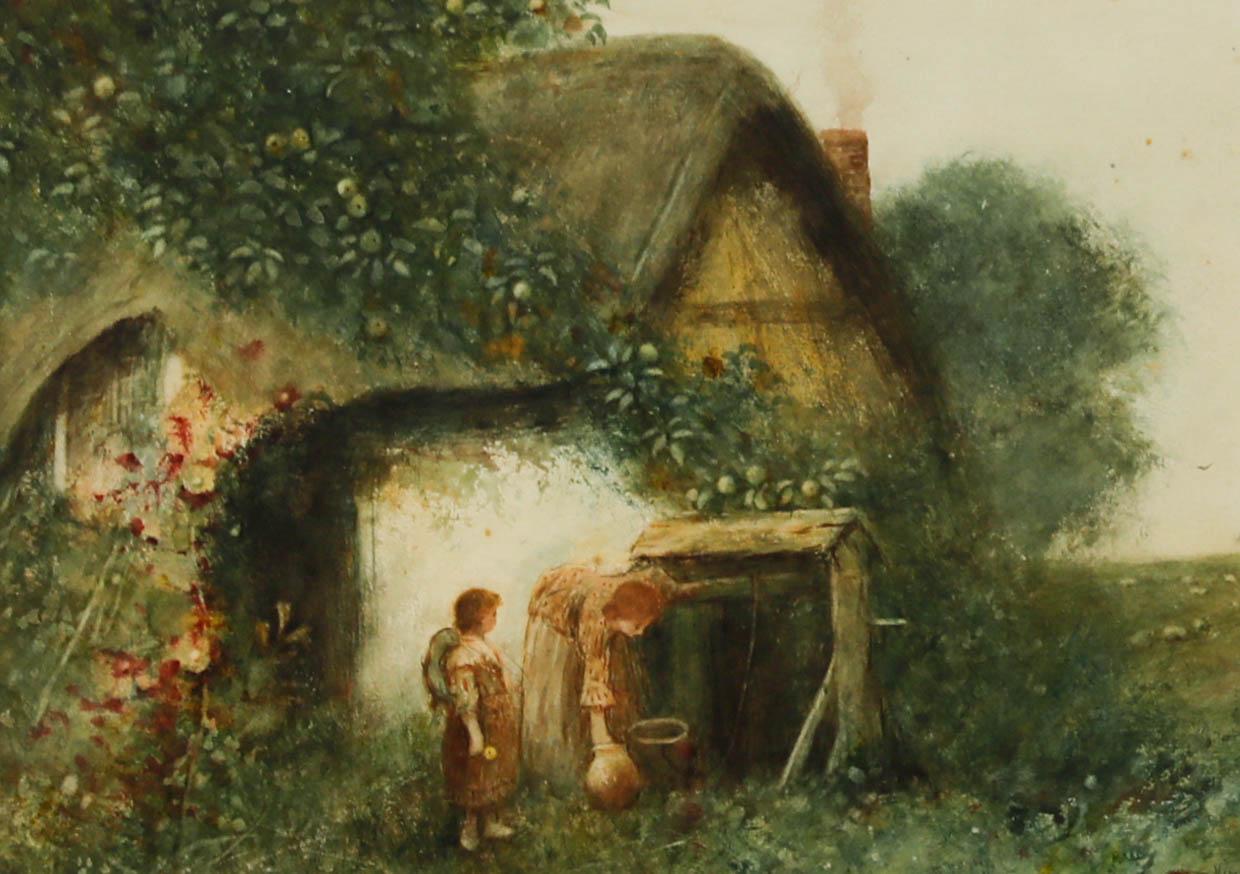 Frederick Hines (fl.1875-1928) - Gerahmtes Aquarell, The Cottage Well im Angebot 1