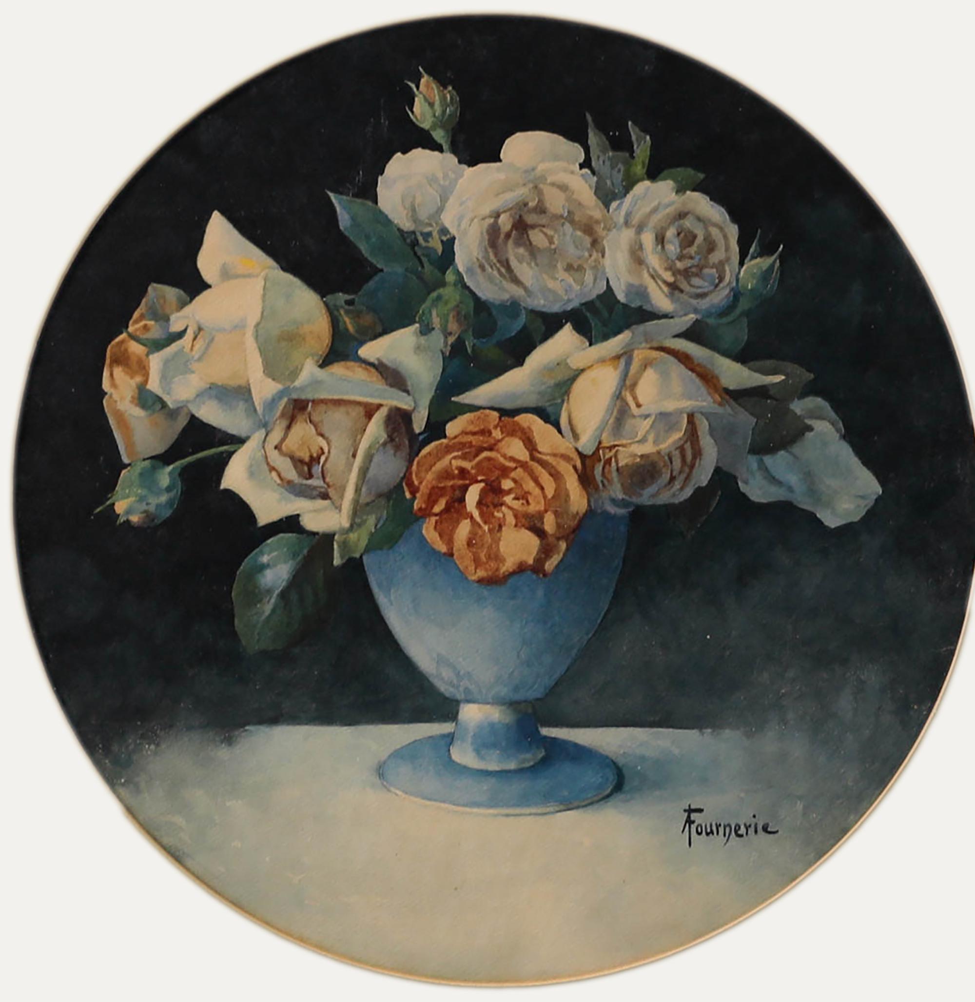 A. Fournerie - Framed Early 20th Century Watercolour, Still Life of Roses - Art by Unknown