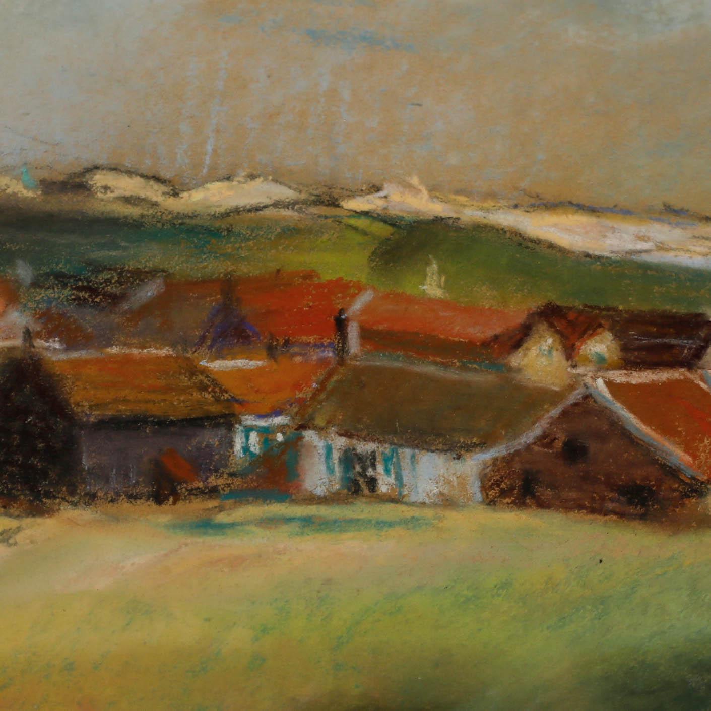 Cecile Hertz-Eyrolles (1875-1974) - Gerahmtes Pastell, Ein Küstenhamlet im Angebot 1