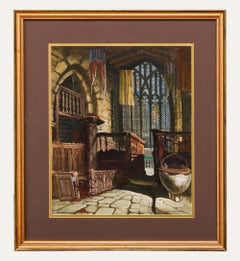 Attribuire. Samuel A. Rayner (nato nel 1820-1874) - Acquerello, La cappella di Haddon Hall