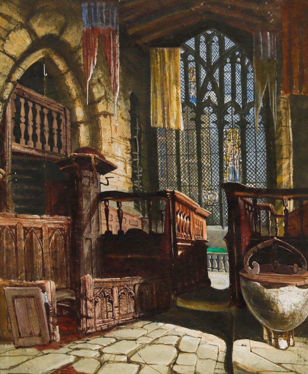 Attribuire. Samuel A. Rayner (nato nel 1820-1874) - Acquerello, La cappella di Haddon Hall - Art di Unknown
