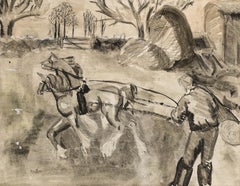 Framed Mid 20th Century Pen and Ink Drawing - Clearing Timber