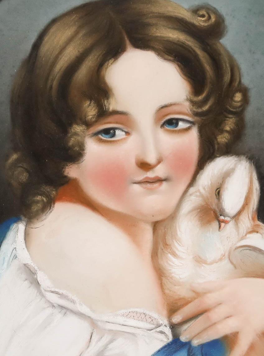 Pastel del siglo XIX - Niña y su paloma - Art de Unknown