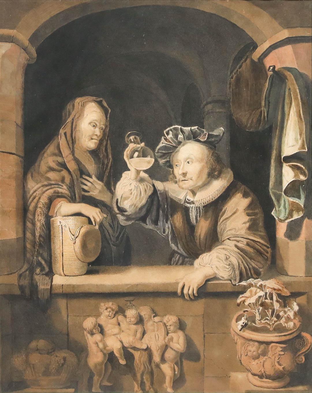 Manera de Gerrit Dou (1613-1675) - Acuarela enmarcada, La visita de un médico - Art de Unknown