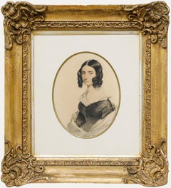Antique English School Early 19th Century Watercolour - Dark Haired Beauty
