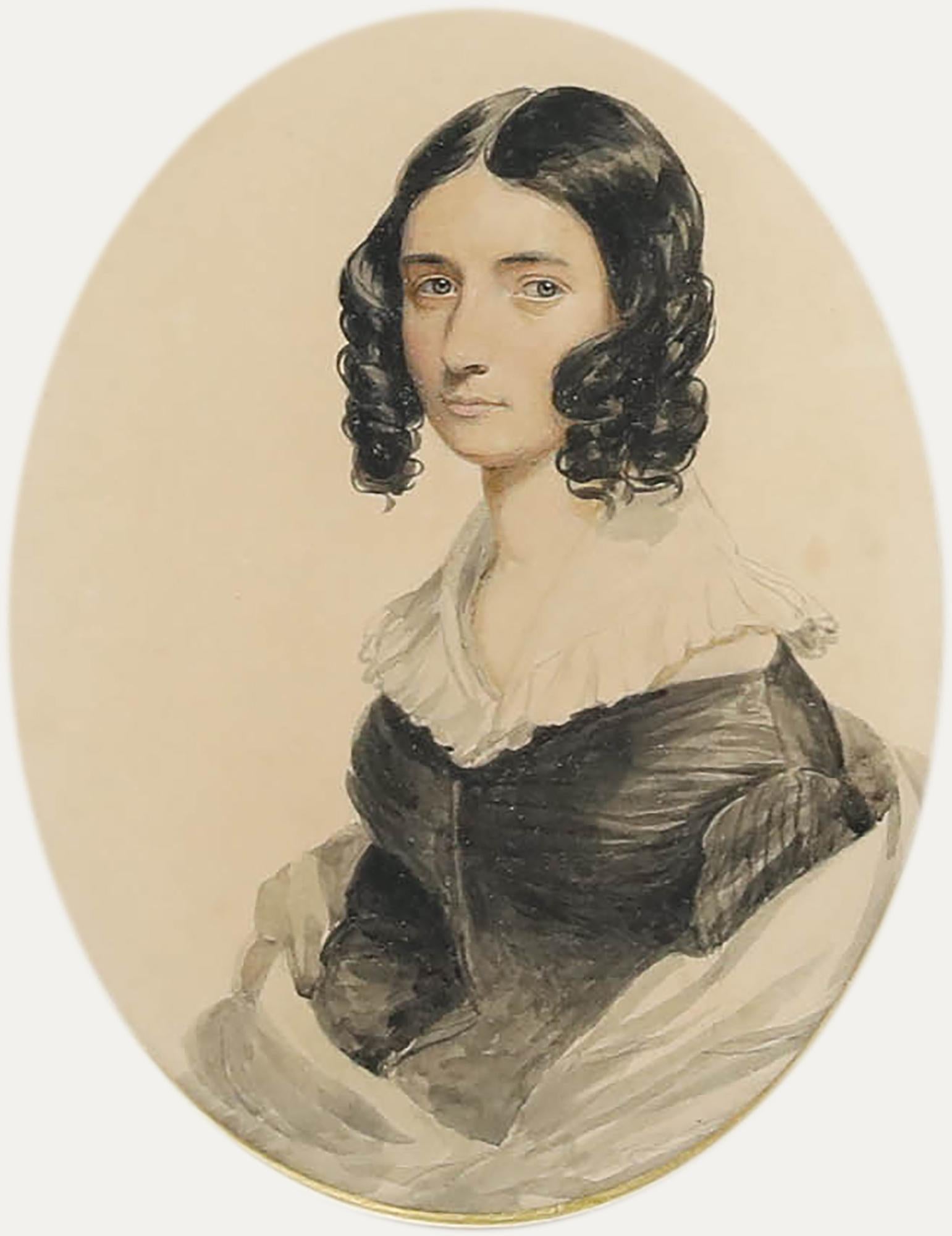 English School Early 19th Century Watercolour - Dark Haired Beauty - Art by Unknown