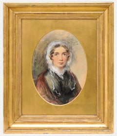 Antique English School  19th Century Watercolour - Portrait of Elizabeth Greg