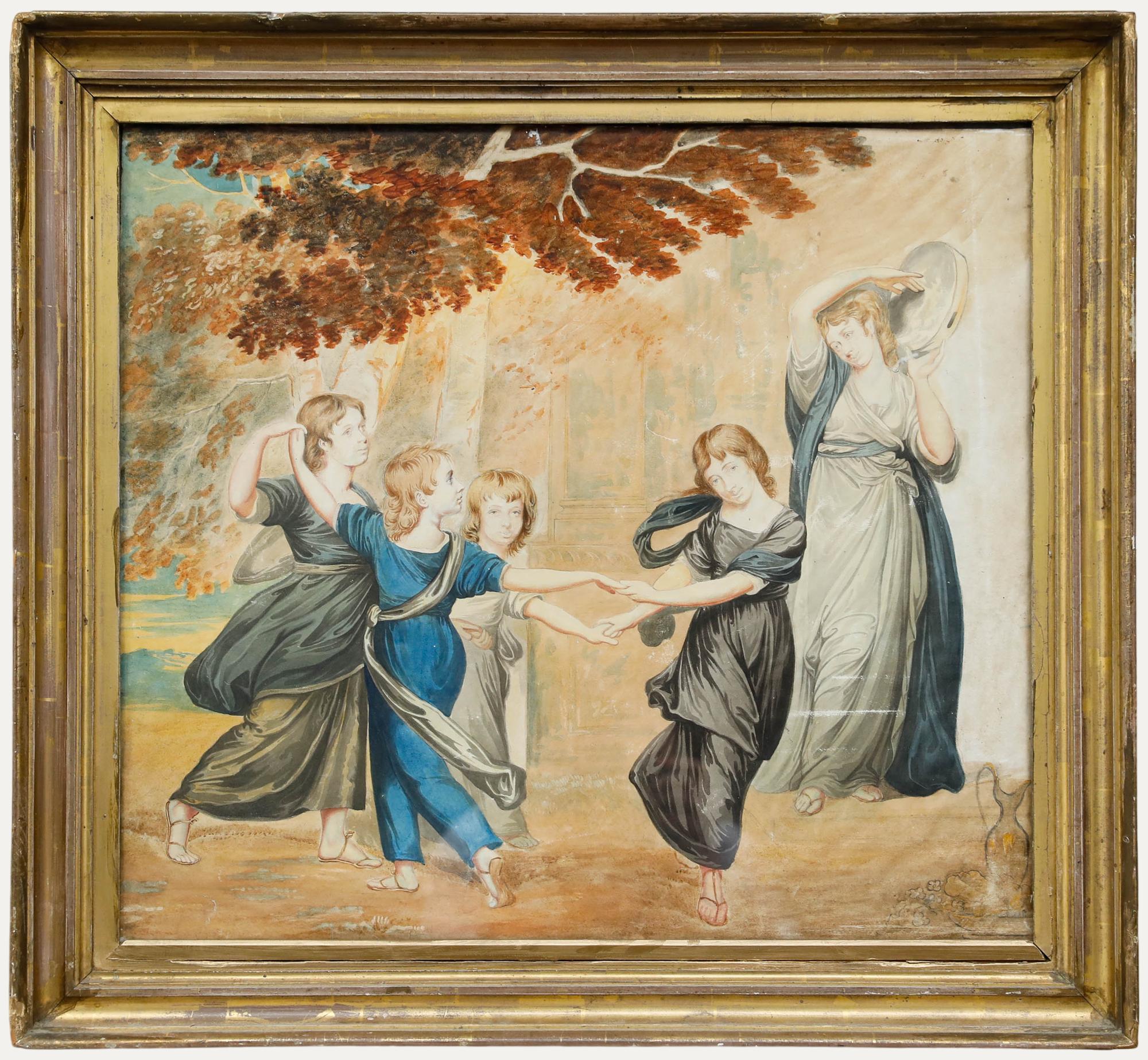 Aquarelle du 19e siècle encadrée The Gower Family, d'après George Romney