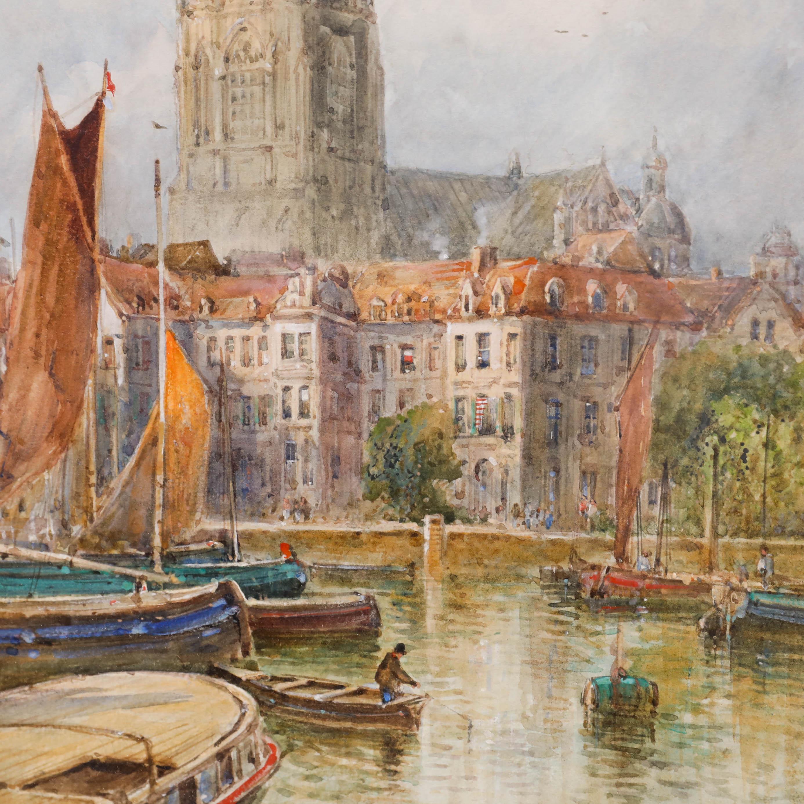 J. Van Stappen - École néerlandaise  Aquarelle du 20e siècle, Rotterdam - Marron Landscape Art par Unknown
