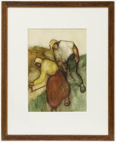 Josef Neukirch (1896-1953) - Gouache du début du 20e siècle, travaillant sur le terrain