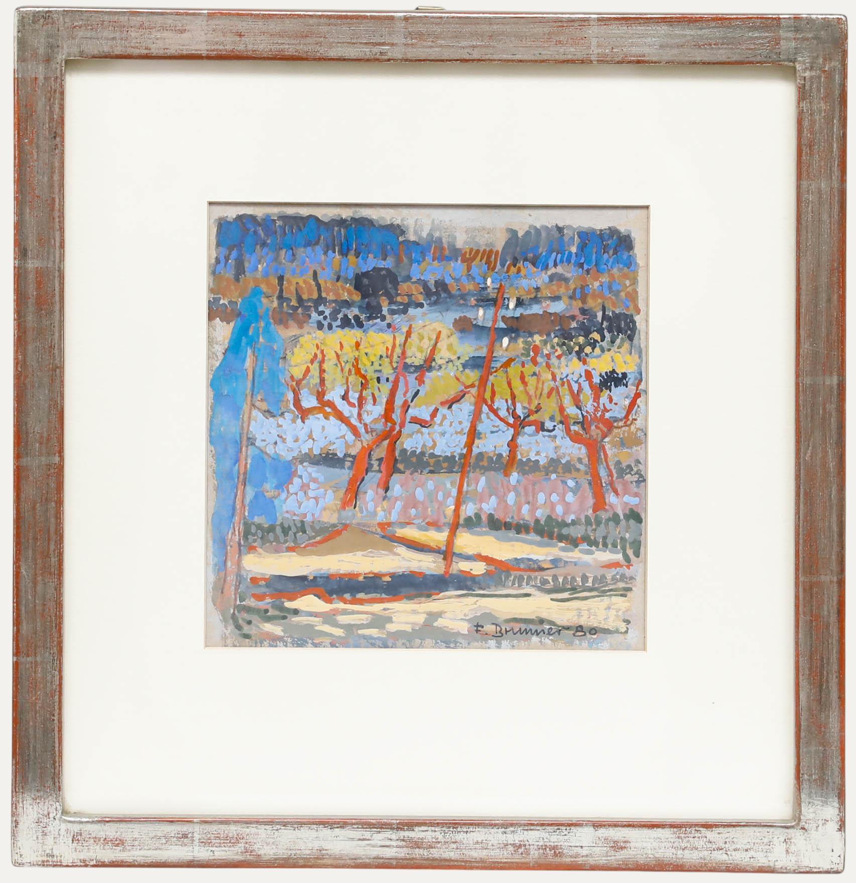 Fritz Brunner (1908-1996) - Gerahmte Gouache, Abend Bäume, 1980, gerahmt