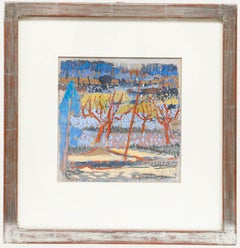 Fritz Brunner (1908-1996) - Gouache de 1980 enmarcado, Árboles vespertinos