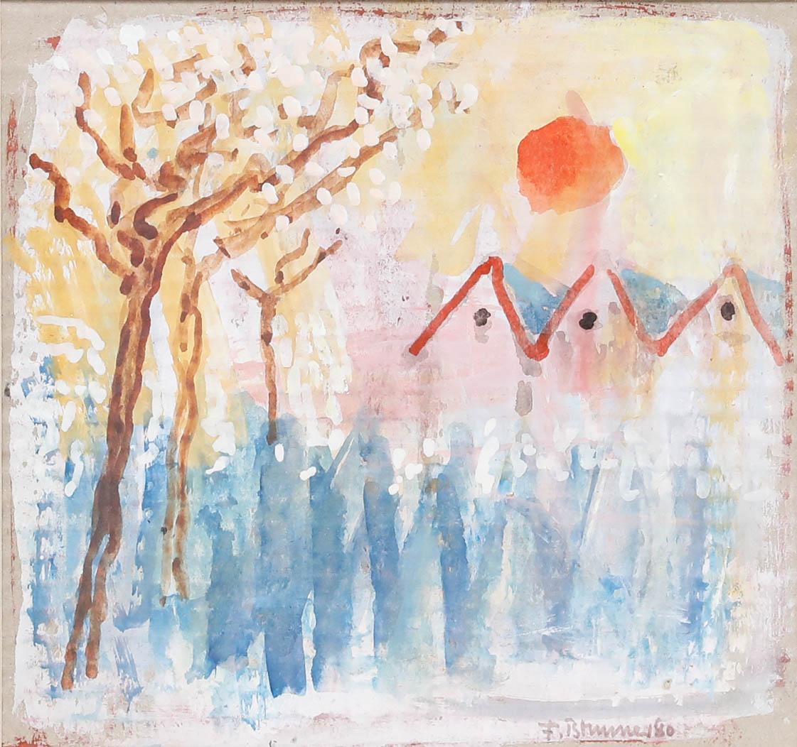 Fritz Brunner (1908-1996) - Framed 1980 Gouache, Sun Over the Blossoms - Art by Unknown