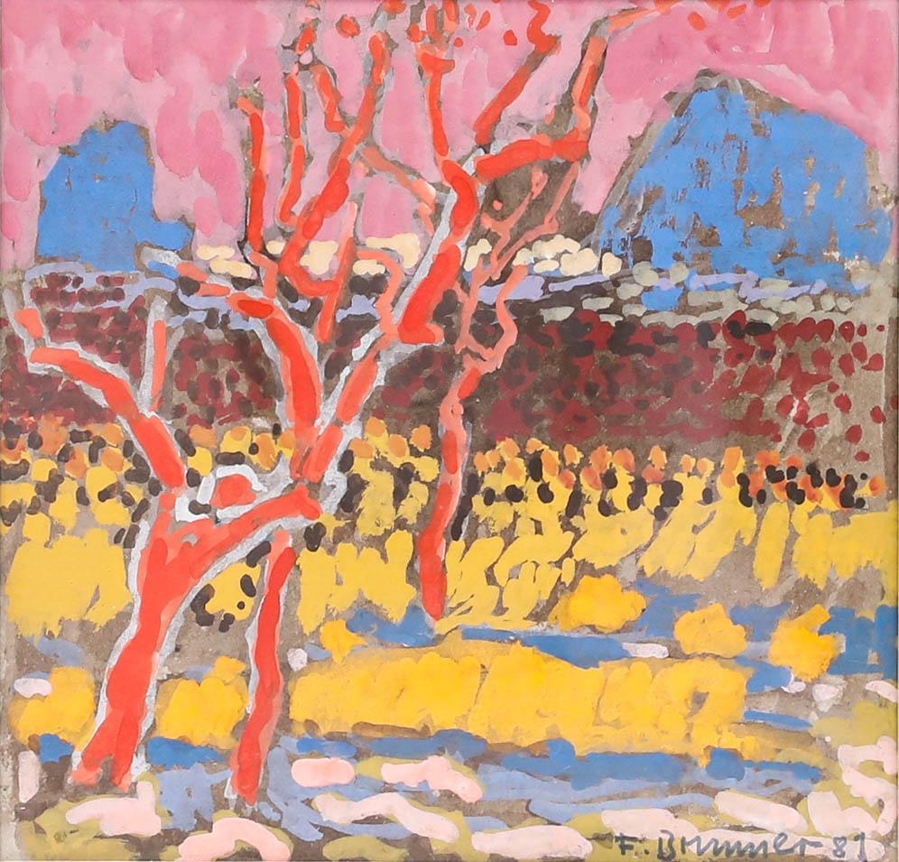 Fritz Brunner (1908-1996) - Gouache incorniciata del 1981, Alberi estivi - Art di Unknown