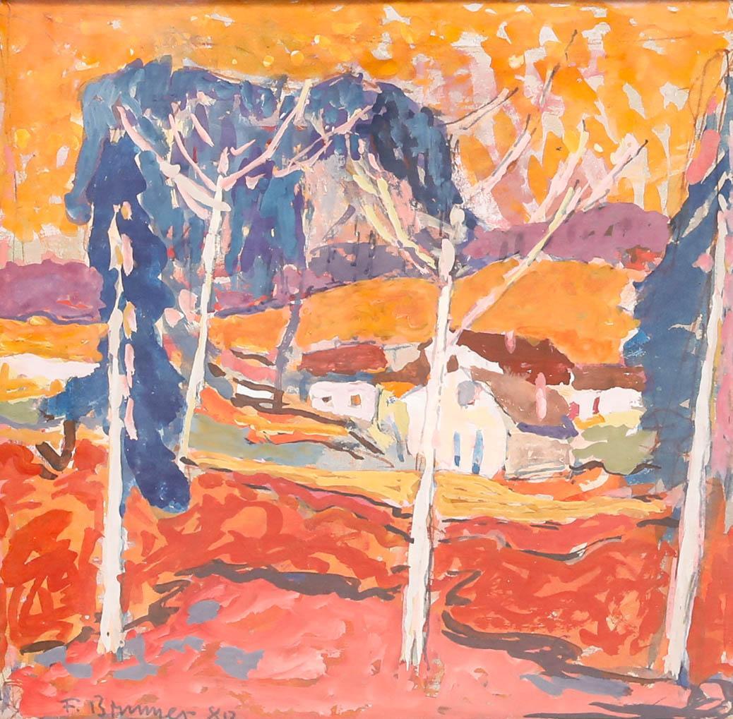 Fritz Brunner (1908-1996) - Encadré 1980, Gouache, The Village in Summer - Art de Unknown